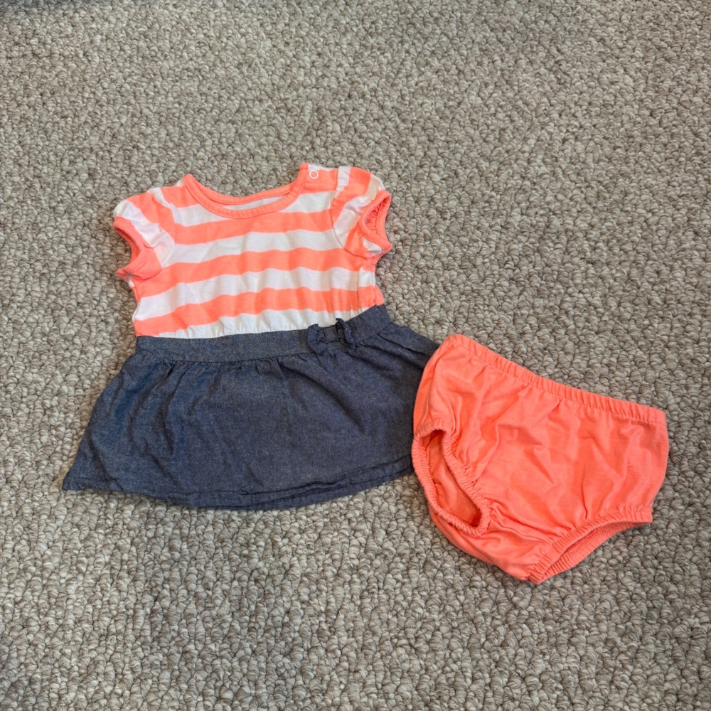 Cherokee Baby Girl Striped Dress and Diaper Cover Set Size 0-3 Months